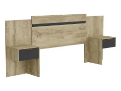 Vente-unique Tête de lit extensible avec chevets - 140/160 cm - Coloris : Naturel et noir - PARATI