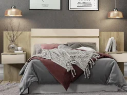 Vente-unique Tête de lit extensible avec chevets - 140/160 cm - Coloris : Naturel et ivoire - PARATI