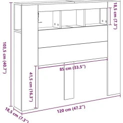 Vidaxl Tête de lit LED avec étagère Chêne noir 120 x 18,5 x 103,5 cm Discount