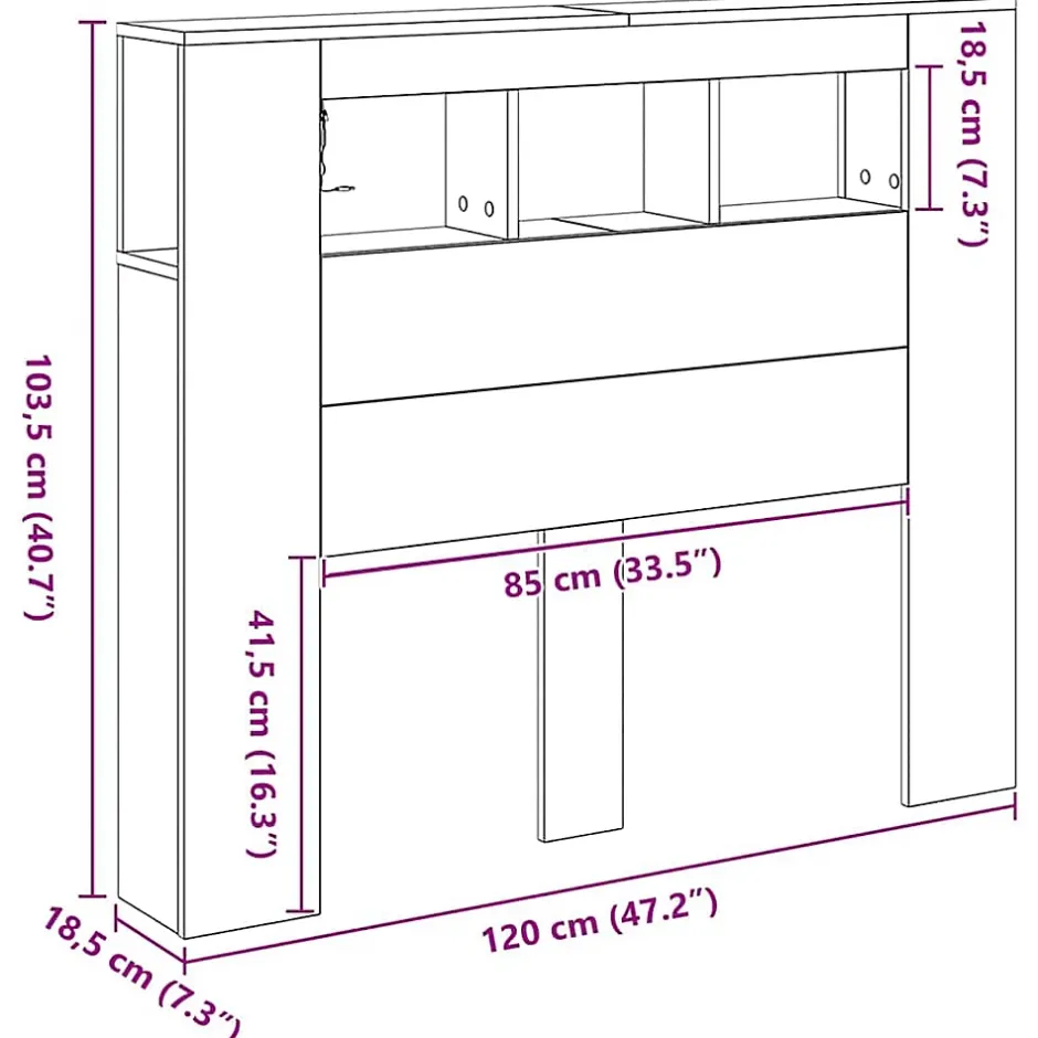 Vidaxl Tête de lit LED avec étagère Chêne noir 120 x 18,5 x 103,5 cm Discount