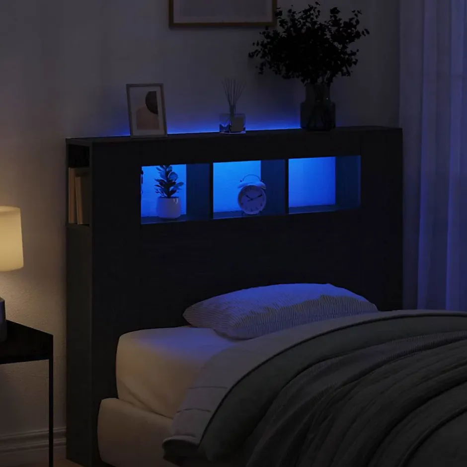 Vidaxl Tête de lit LED avec étagère Chêne noir 120 x 18,5 x 103,5 cm Discount