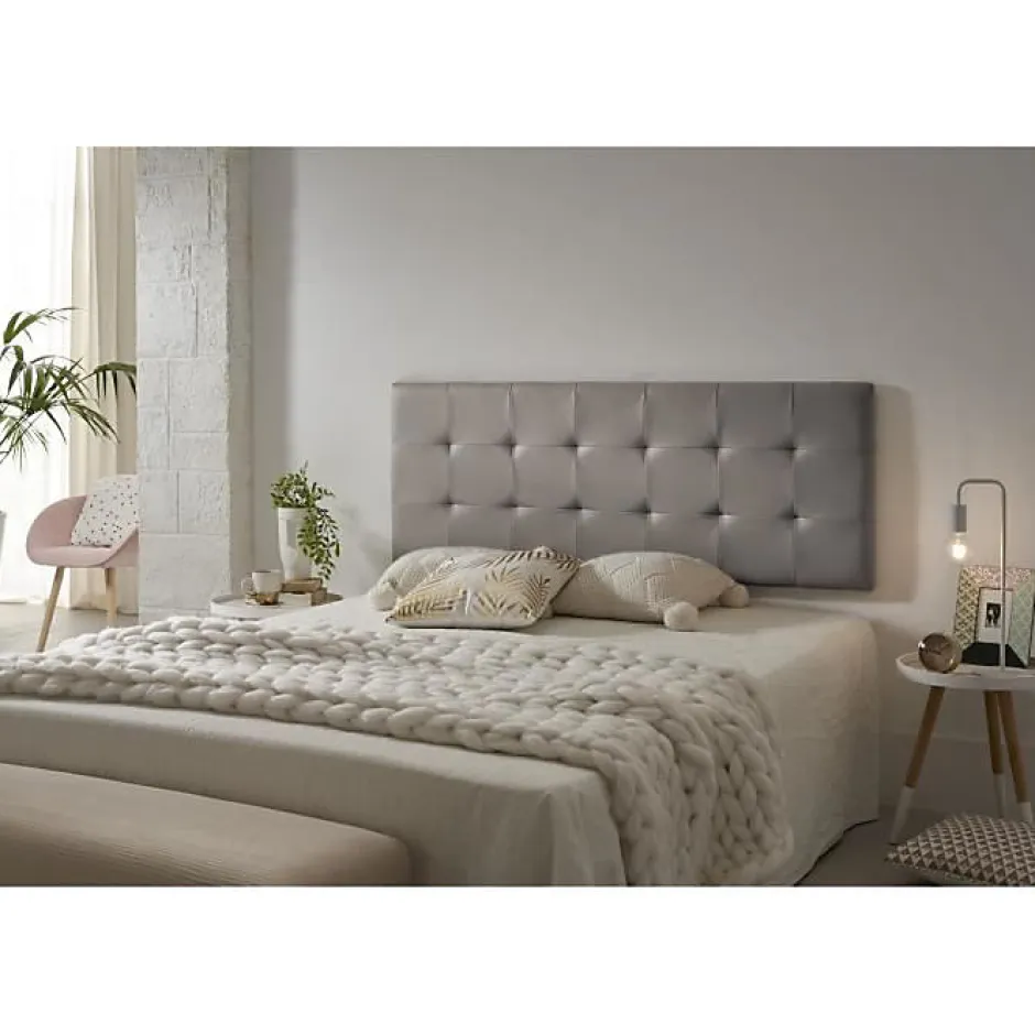 Eccox Tête de lit pour 120 lits Capitone Similicuir Check 152 x 57 x 5 cm Rembourrage en mousse et renfort de dossier Couleur Gris. ECCO