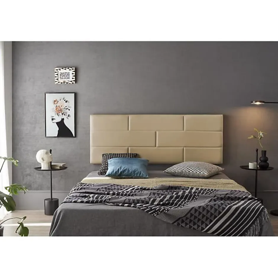 Eccox Tête de lit pour lit 90 Briques de similicuir 112 x 57 x 5 cm Rembourrage en mousse et renfort de dossier Couleur Camel Clair. ECC Hot