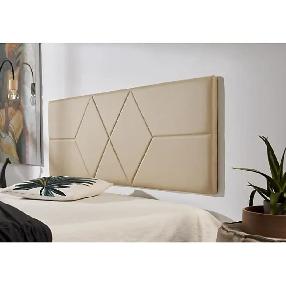 Eccox Tête de lit pour lit de 80 Deux Diamants de Similicuir 112 x 57 x 5 cm Rembourrage en mousse Couleur Camel Clair.