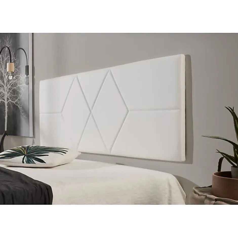 Eccox Tête de lit pour lit de 120 Deux diamants en similicuir 152 x 57 x 5 cm Rembourrage en mousse Couleur Blanc. Best