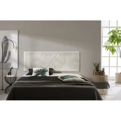 Eccox Tête de lit pour lit de 120 Deux Diamants de Tissu Anti-Tache 152 x 57 x 5 cm Couleur Blanc Gris Effet Granit.