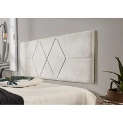 Eccox Tête de lit pour lit de 120 Deux Diamants de Tissu Anti-Tache 152 x 57 x 5 cm Couleur Blanc Gris Effet Granit.