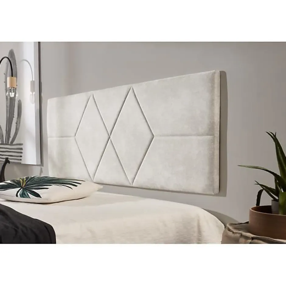 Eccox Tête de lit pour lit de 120 Deux Diamants de Tissu Anti-Tache 152 x 57 x 5 cm Couleur Blanc Gris Effet Granit.