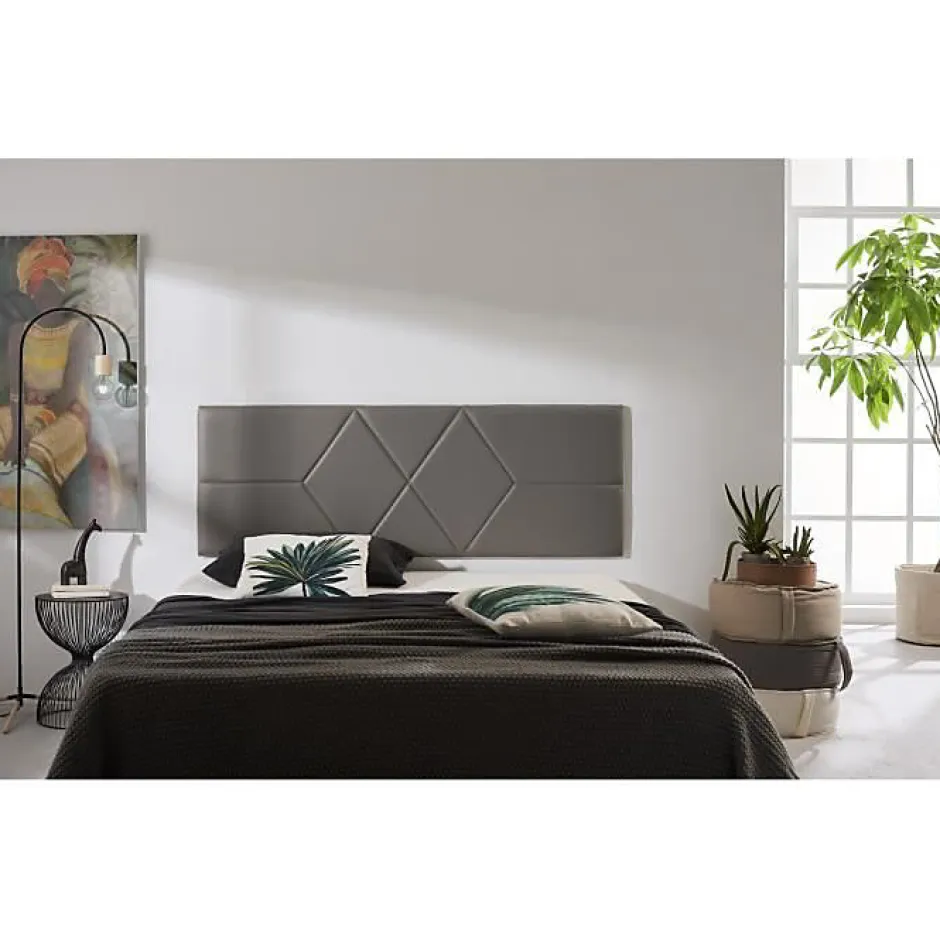 Eccox Tête de lit pour lit de 100 Deux diamants en similicuir 112 x 57 x 5 cm Rembourrage en mousse Couleur Gris.