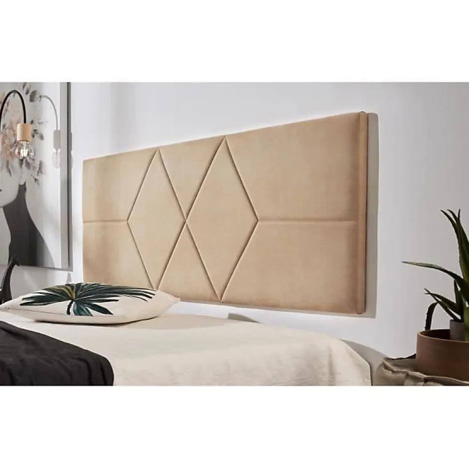 Eccox Tête de lit pour lit de 80 Deux Diamants de Tissu Anti-Tache 112 x 57 x 5 cm Couleur Camel Clair.