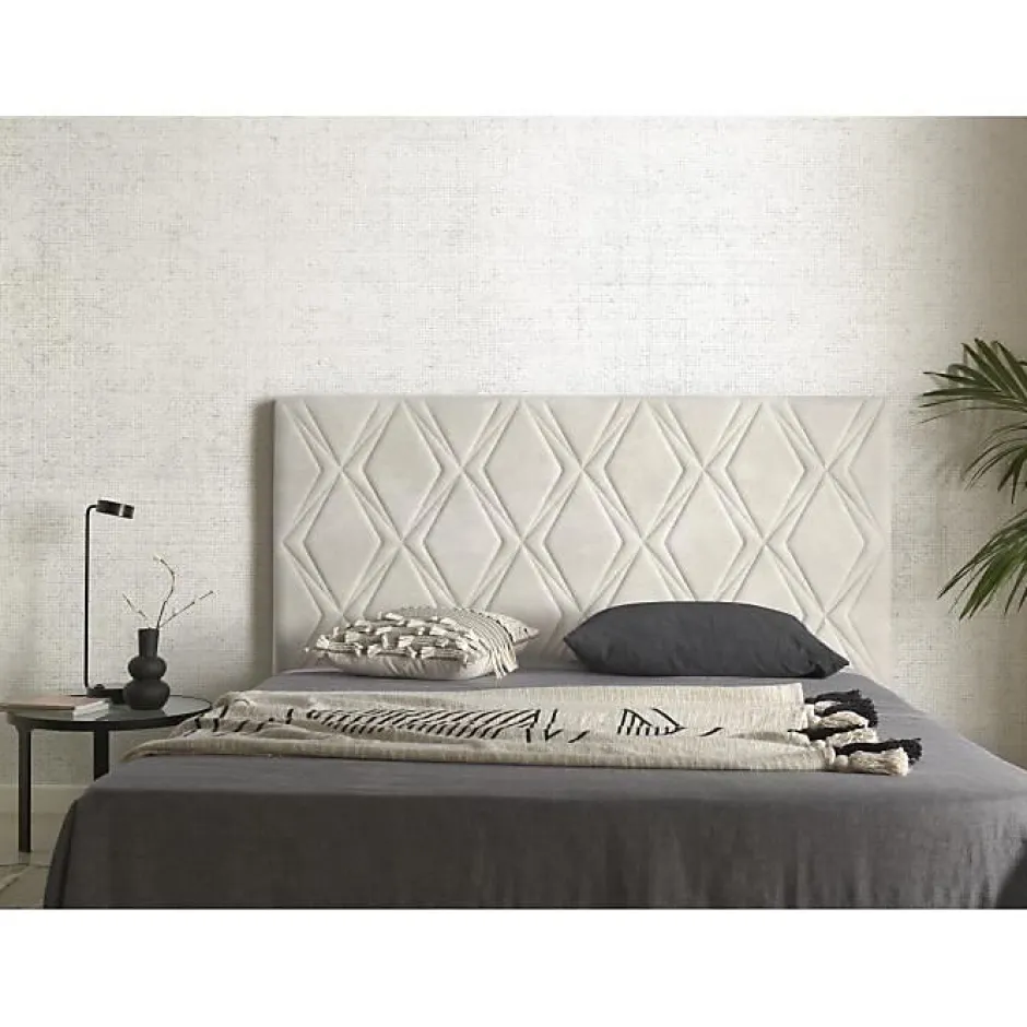 Eccox Tête de lit Rubi pour lit 105 en tissu gris blanc 115x115x8.
