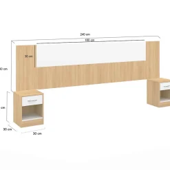 IDMarket Tête de lit sur pied avec chevets modulables SAPA pour lit 140, 160 ou 180 cm bois et blanc Outlet