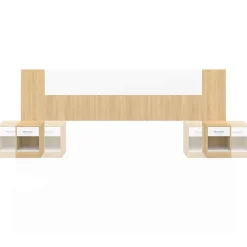 IDMarket Tête de lit sur pied avec chevets modulables SAPA pour lit 140, 160 ou 180 cm bois et blanc Outlet