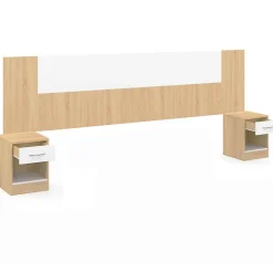 IDMarket Tête de lit sur pied avec chevets modulables SAPA pour lit 140, 160 ou 180 cm bois et blanc Outlet