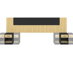 IDMarket Tête de lit sur pied avec chevets modulables SAPA pour lit 140, 160 ou 180 cm bois et noir Best