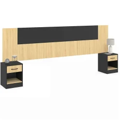 IDMarket Tête de lit sur pied avec chevets modulables SAPA pour lit 140, 160 ou 180 cm bois et noir Best
