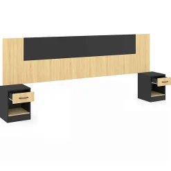 IDMarket Tête de lit sur pied avec chevets modulables SAPA pour lit 140, 160 ou 180 cm bois et noir Best