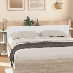 IDMarket Tête de lit sur pied CIRI pour lit 140 et 160 cm avec rangements blanc et bois