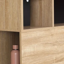IDMarket Tête de lit sur pied CLEO 165 cm avec rangements fermés et niches façon hêtre et noir Hot