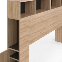 IDMarket Tête de lit sur pied CLEO 165 cm avec rangements fermés et niches façon hêtre et noir Hot