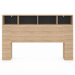 IDMarket Tête de lit sur pied CLEO 165 cm avec rangements fermés et niches façon hêtre et noir Hot