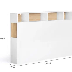 IDMarket Tête de lit sur pied CLEO 165 cm avec rangements fermés et niches blanc et façon hêtre Hot