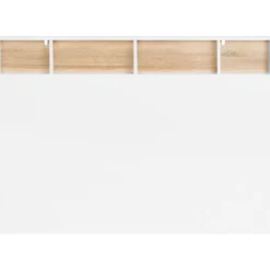 IDMarket Tête de lit sur pied CLEO 165 cm avec rangements fermés et niches blanc et façon hêtre Hot