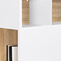 IDMarket Tête de lit sur pied CLEO 165 cm avec rangements fermés et niches blanc et façon hêtre Hot