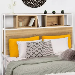 IDMarket Tête de lit sur pied DETROIT 145 cm bois et métal blanc design industriel