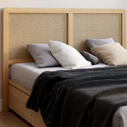 IDMarket Tête de lit sur pied EDHEN 160 cm cannage et bois