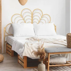 IDMarket Tête de lit sur pied IVY 160 cm effet rotin en forme de fleur