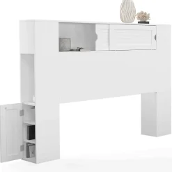 IDMarket Tête de lit sur pied SALEM 145 cm avec rangements fermés et niches blanc Online