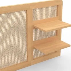 IDMarket Tête de lit suspendue EDHEN 240 cm cannage et bois avec étagères Clearance