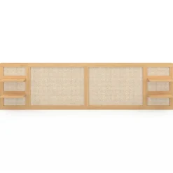 IDMarket Tête de lit suspendue EDHEN 240 cm cannage et bois avec étagères Clearance