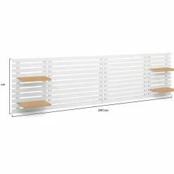 IDMarket Tête de lit suspendue en lattes AVA 240 cm bois blanc et étagères façon hêtre