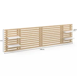 IDMarket Tête de lit suspendue en lattes AVA 240 cm bois clair et étagères blanches Hot