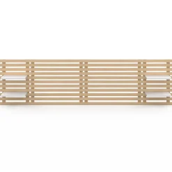 IDMarket Tête de lit suspendue en lattes AVA 240 cm bois clair et étagères blanches Hot