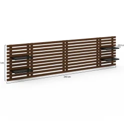 IDMarket Tête de lit suspendue en lattes AVA 240 cm bois vieilli et étagères noires