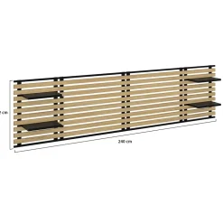 IDMarket Tête de lit suspendue en lattes DETROIT 240 cm bois et métal noir avec étagères design industriel Hot