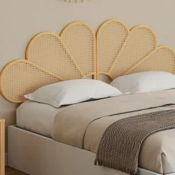 IDMarket Tête de lit suspendue IVY 160 cm effet rotin et cannage en forme de fleur
