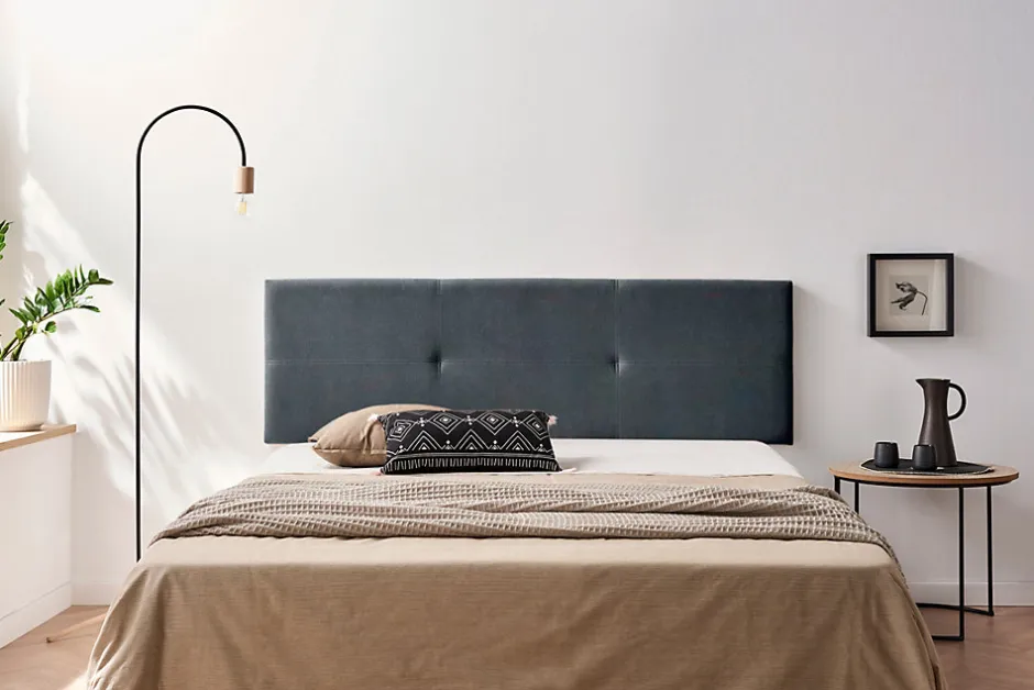 Moonia Tête de Lit Tapisée ALMA Aqualine 90x50x5 cm - Gris Foncé -