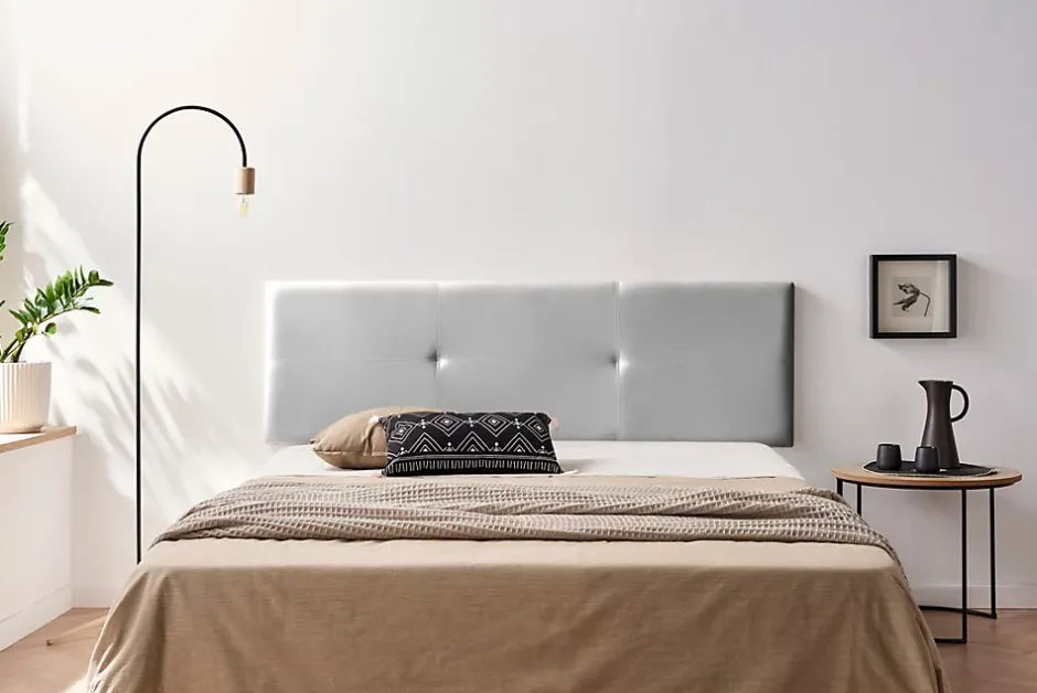 Moonia Tête de Lit Tapisée ALMA Simili cuir 90x50x5 cm - Argent - Sale