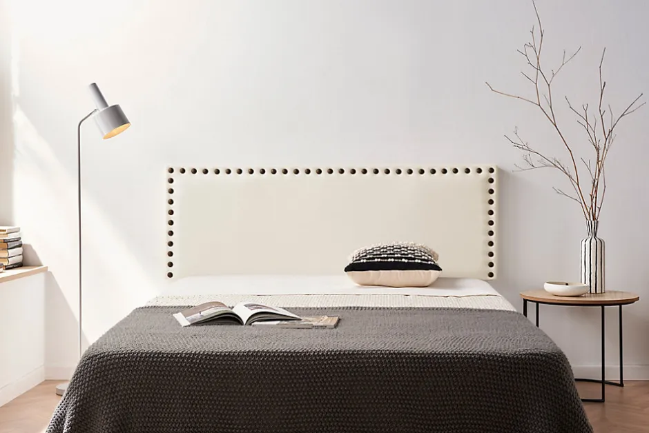 Moonia Tête de Lit Tapisée MODENA Simili cuir 160x55x8 cm - Blanc Cassé -