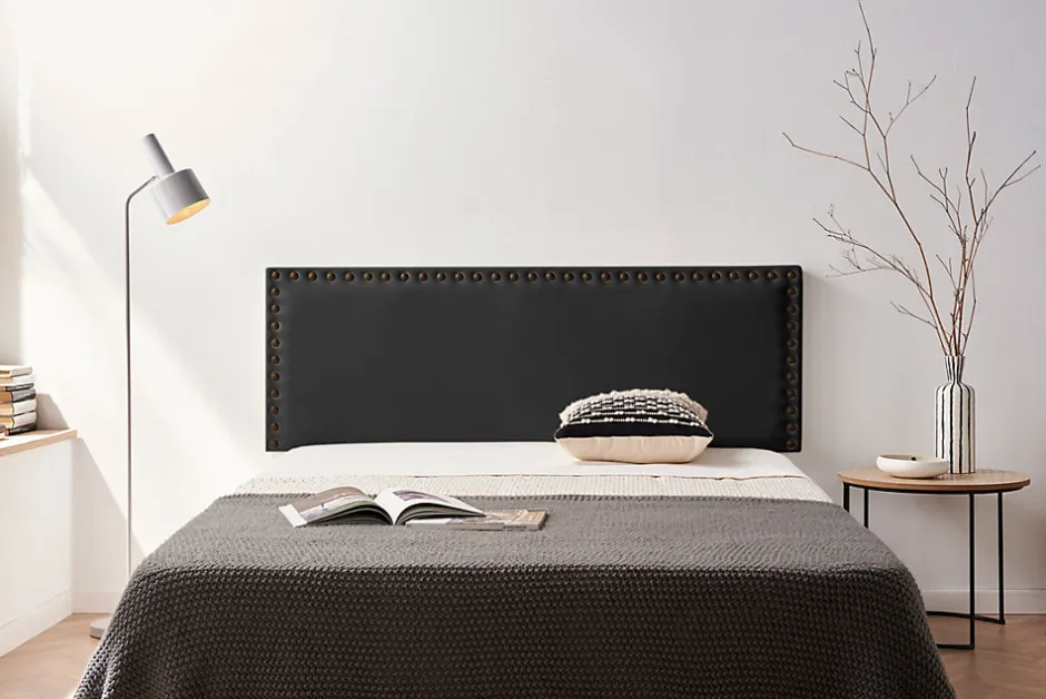 Moonia Tête de Lit Tapisée MODENA Simili cuir 115x55x8 cm - Noir -