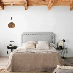 Vs Venta-Stock Tête de lit tapissée Leonor 160x60 cm Gris, Clous en Marron