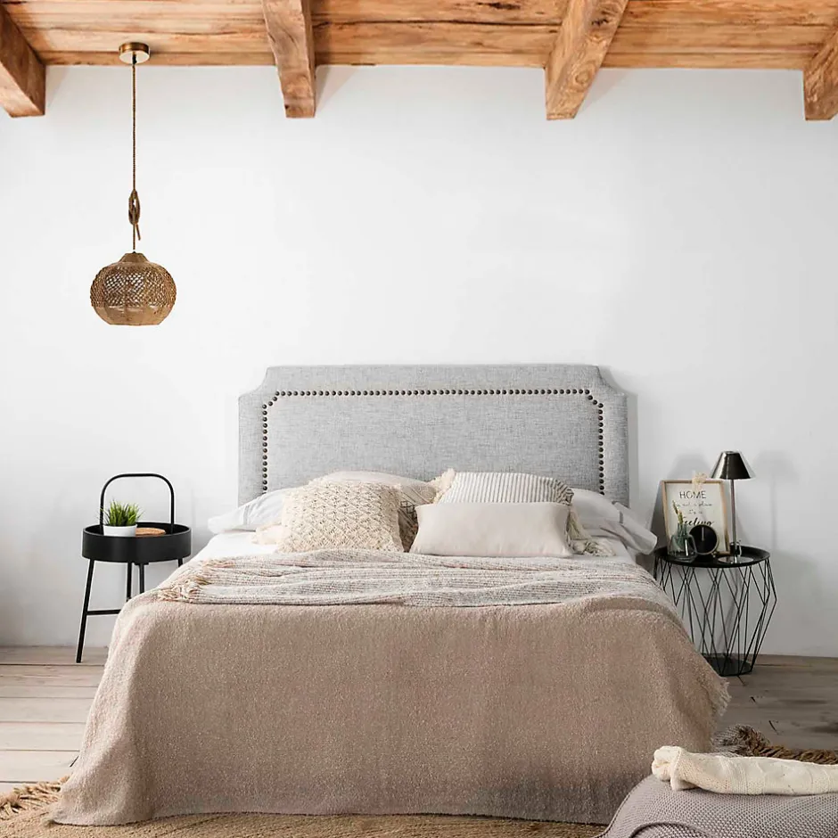 Vs Venta-Stock Tête de lit tapissée Leonor 160x60 cm Gris, Clous en Marron