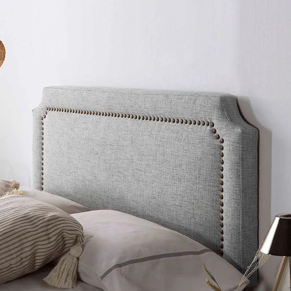 Vs Venta-Stock Tête de lit tapissée Leonor 160x60 cm Gris, Clous en Marron
