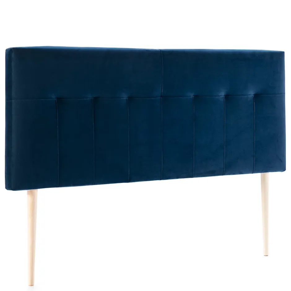 Vs Venta-Stock Tête de lit tapissée Napoles 160x100 cm Bleu, Velours, Pieds en Bois Outlet