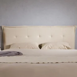 Idimex Tête de lit TIMOTHÉ 140 capitonnée sur pieds, en tissu - Écru
