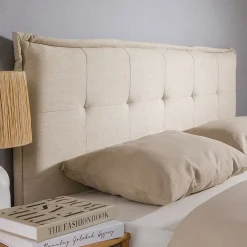 Idimex Tête de lit TIMOTHÉ 140 capitonnée sur pieds, en tissu - Écru